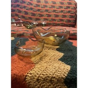 Vintage 1960's Amber Anchor Hocking Glass Chip and Dip Bowls Pinched Edges